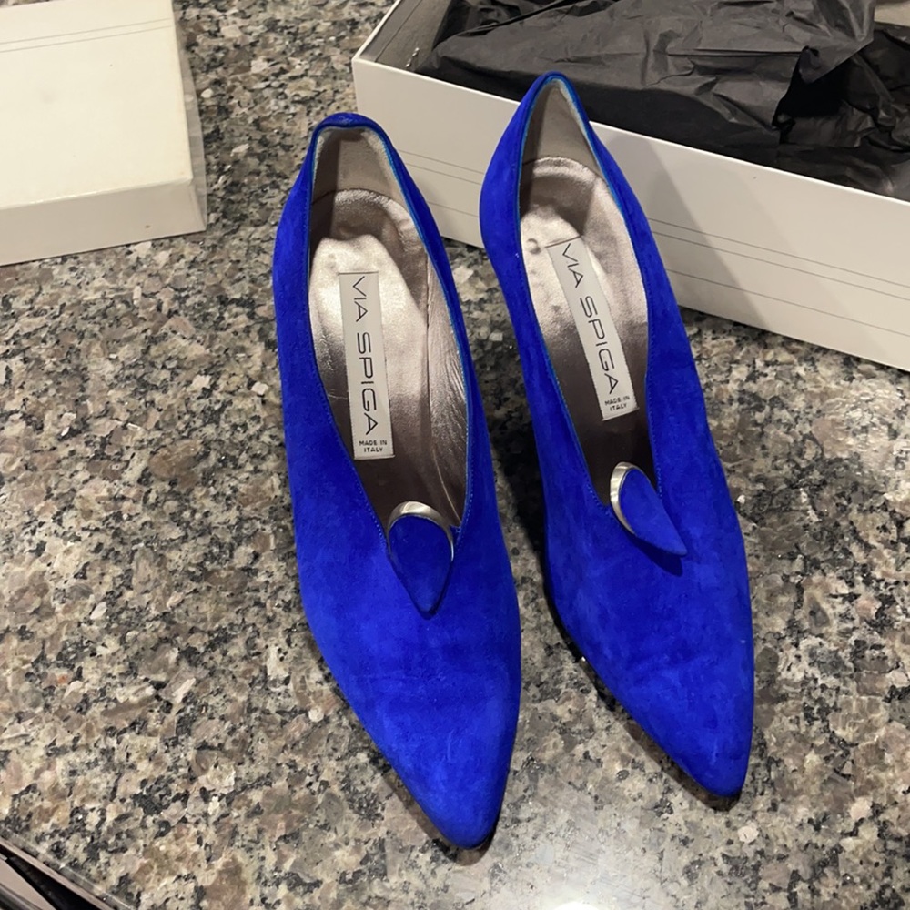 Via Spiga Blue Real Suede Pumps